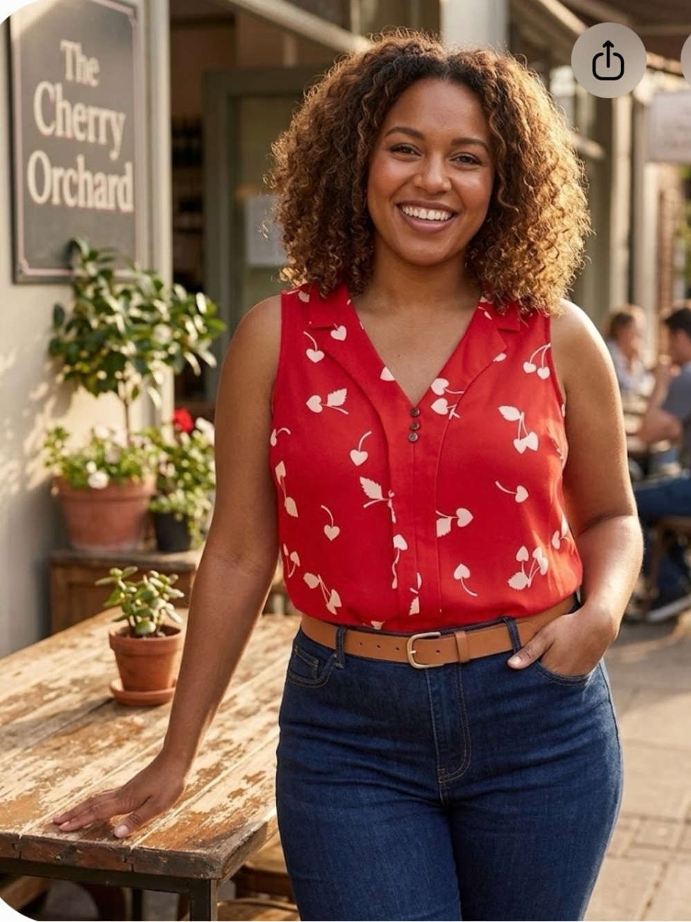 NEW MODCLOTH Woman's Plus Size Red White Cherry Sleeveless Button Front Tank Top